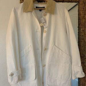 NWT J. Crew Cream Barn Jacket with Tan Collar
